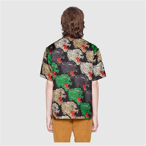 gucci panther face bowling shirt replica|gucci shirt checker.